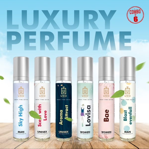 Perfume Trial Set for Men & Women Combo Set of 6 Perfumes 20ml Each UNO AROMA LUXURY PERFUME TRIAL PACK OF 6
